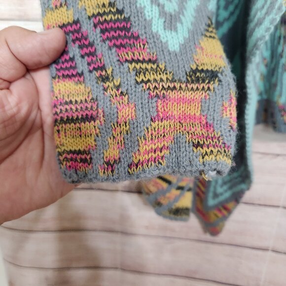 Andrade Open Cardigan Jacket Women's One Size Teal Aztec Print Cotton Polyester - Picture 5 of 14